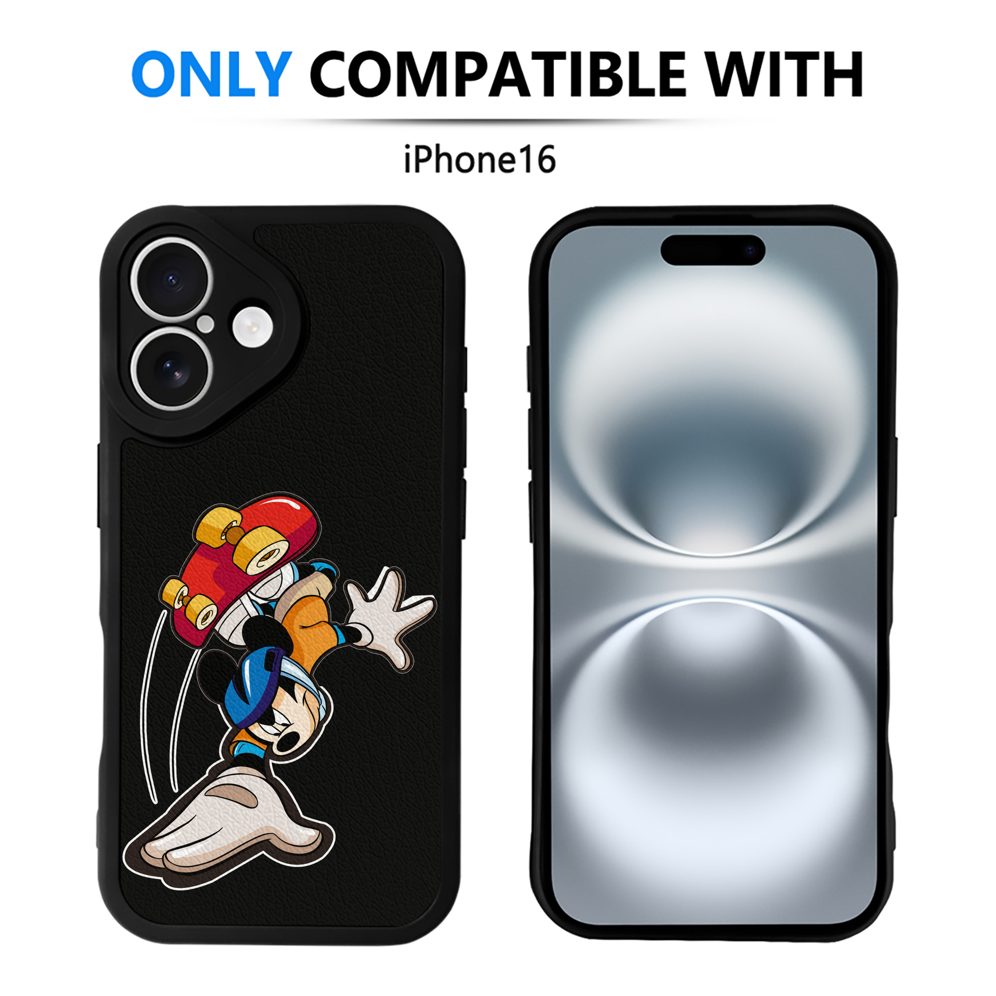 （画像用） ミッキーマウス Mickey Mouse 【iPhone 16シリーズ対応】シリコンスマホケース（レザー調） 材質：シリコン